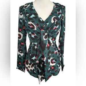 Never fully dressed new with tag green animal print tie blouse size small
